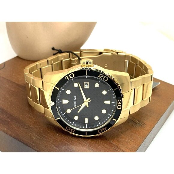 Bulova Men's Watch 98B375 Quartz Black Dial Date Gold Stainless Steel 43mm - Picture 8 of 14